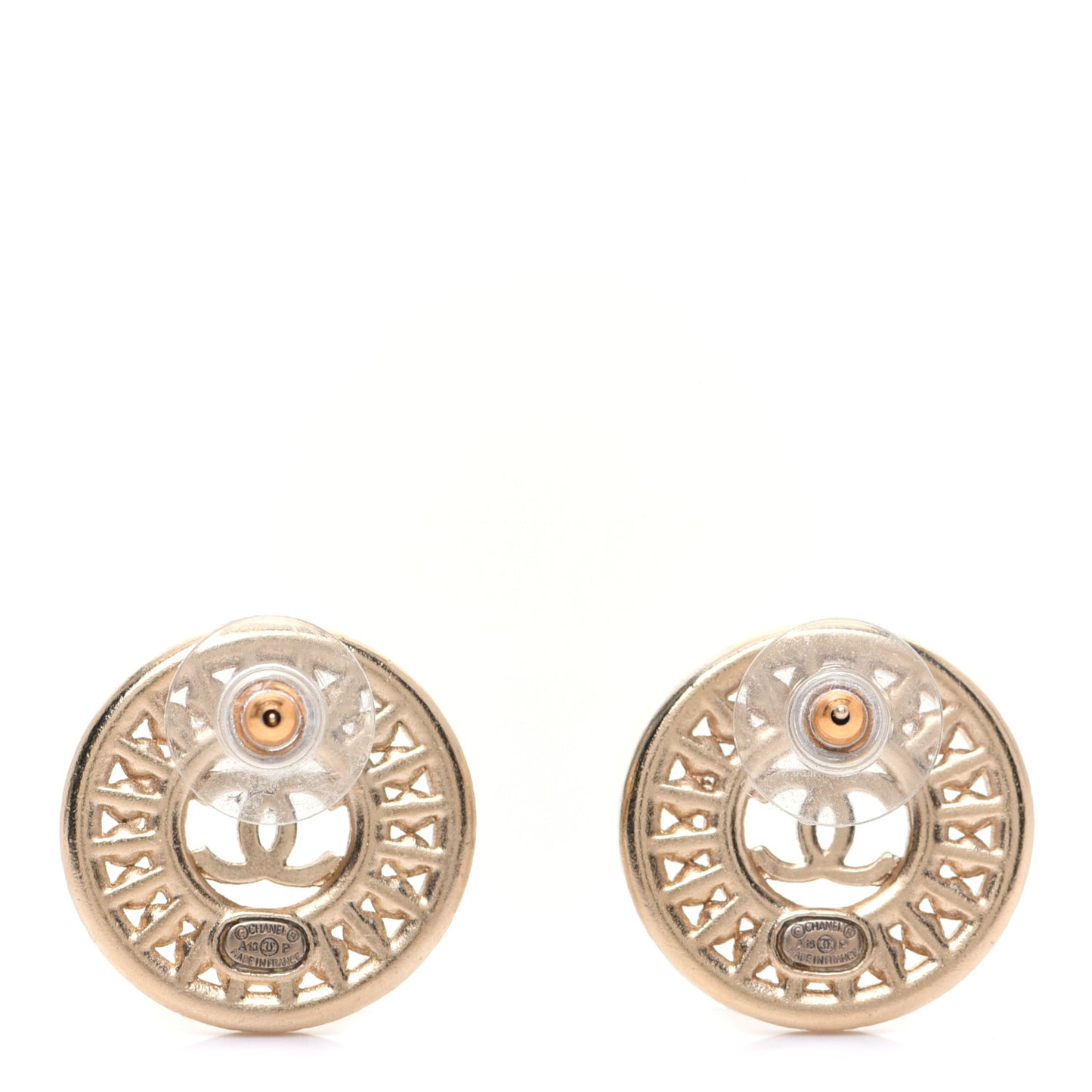Pearl Crystal Baguette CC Round Earrings Gold