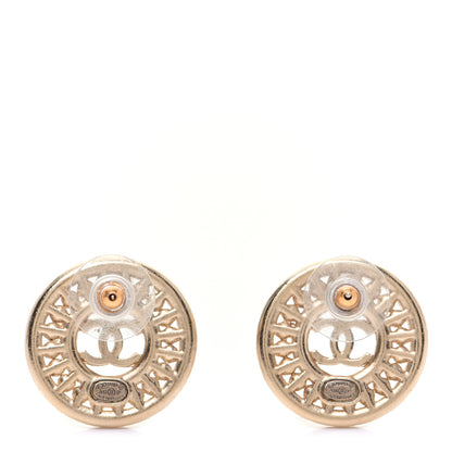 Chanel Pearl Crystal Baguette CC Round Earrings Gold 4 of 11