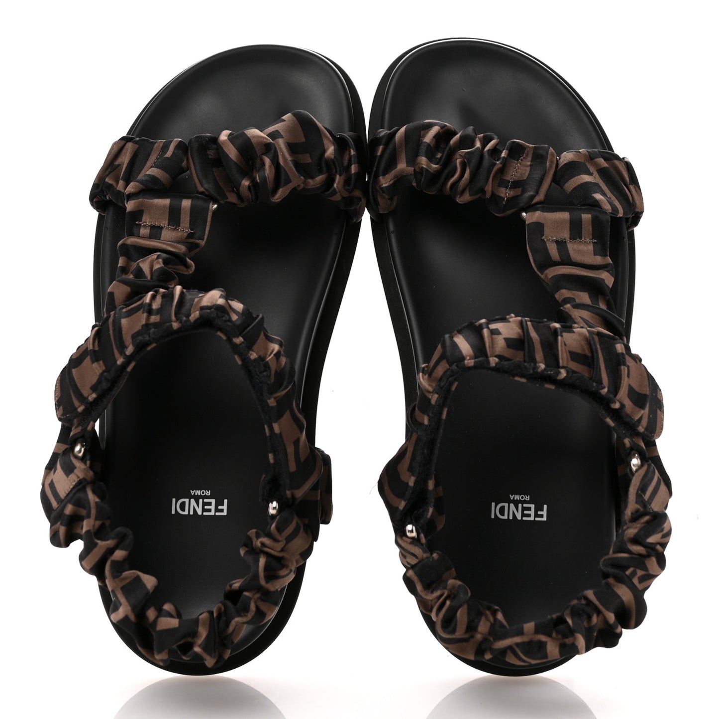 Satin FF Ruched Sandals 39.5 Tobacco Black