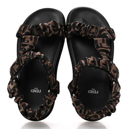 Fendi Satin FF Ruched Sandals 39.5 Tobacco Black 2 of 9