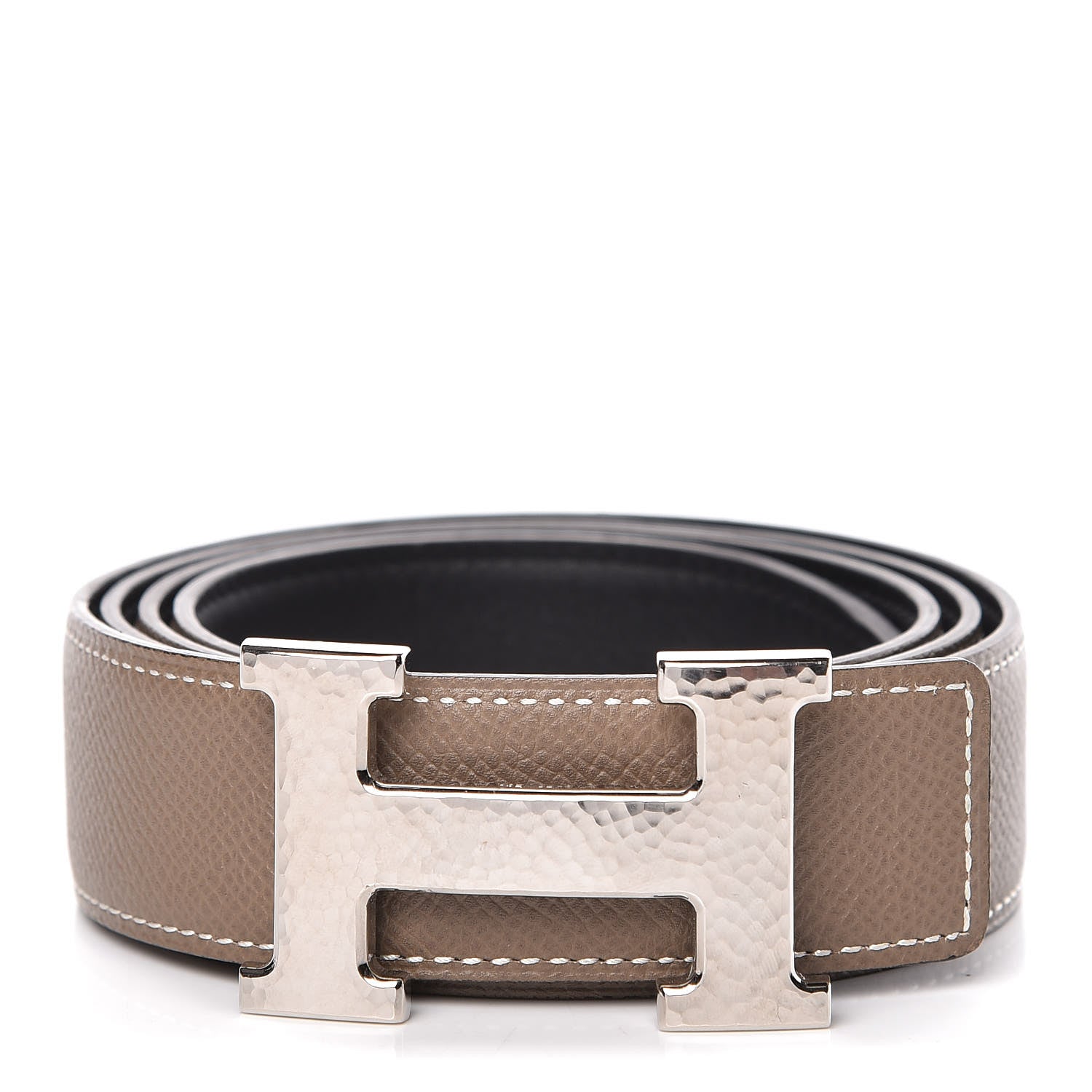 Hermes Swift Epsom 32mm Martelee H Belt 100 Black Etoupe 1 of 6