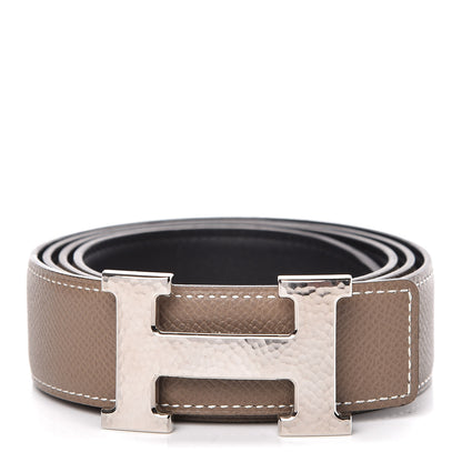 Hermes Swift Epsom 32mm Martelee H Belt 100 Black Etoupe 1 of 6