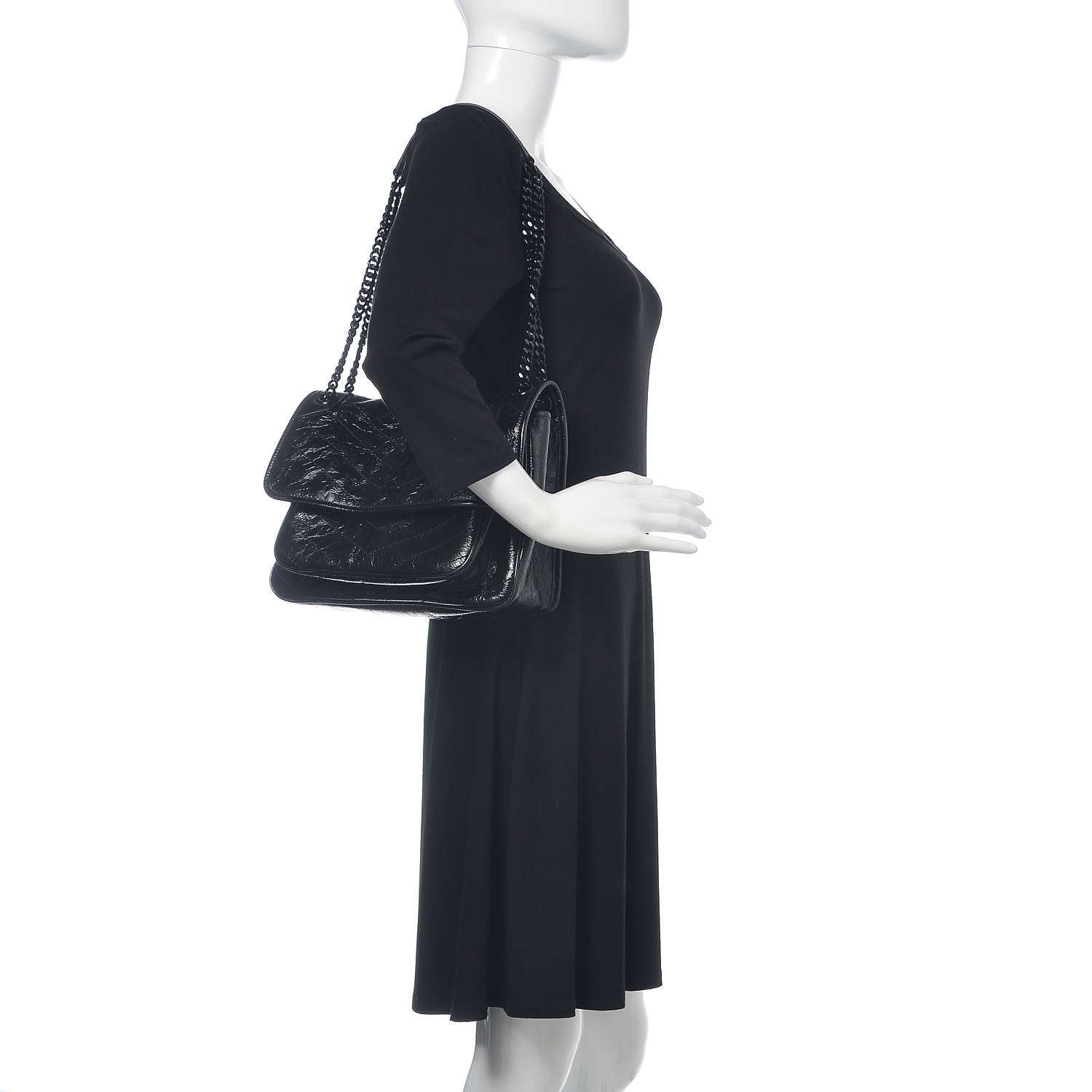 Saint Laurent Crinkled Calfskin Matelasse Monogram Medium Niki Chain Satchel Black 1 of 10