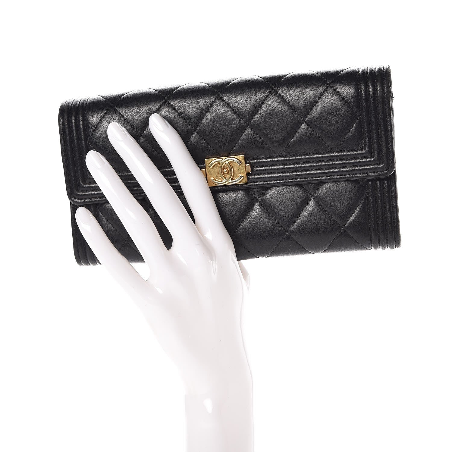 Chanel Lambskin Quilted Boy Flap Wallet Black 2 of 8