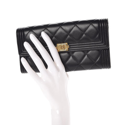 Chanel Lambskin Quilted Boy Flap Wallet Black 2 of 8