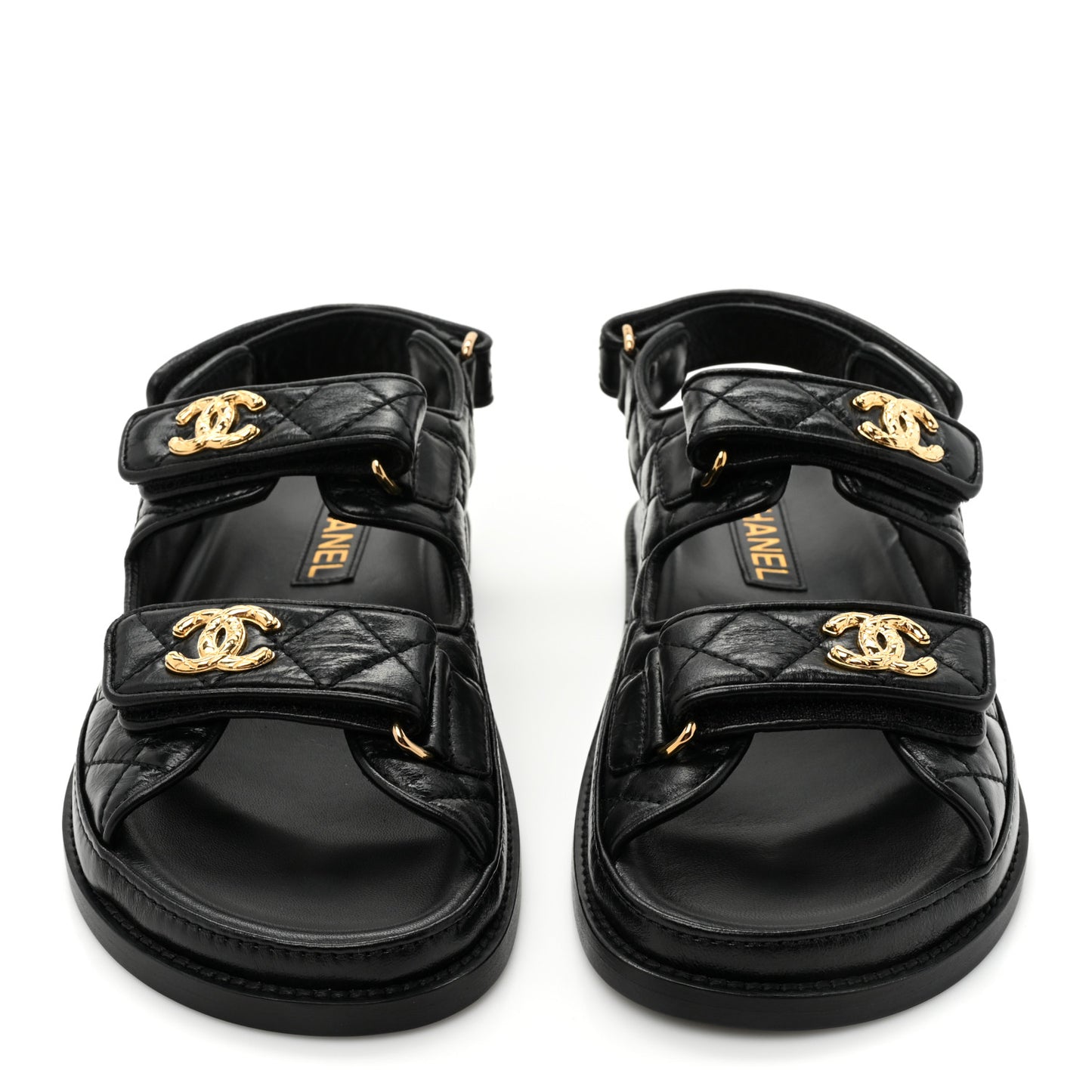 Grained Calfskin Velcro Dad Sandals 37 Black