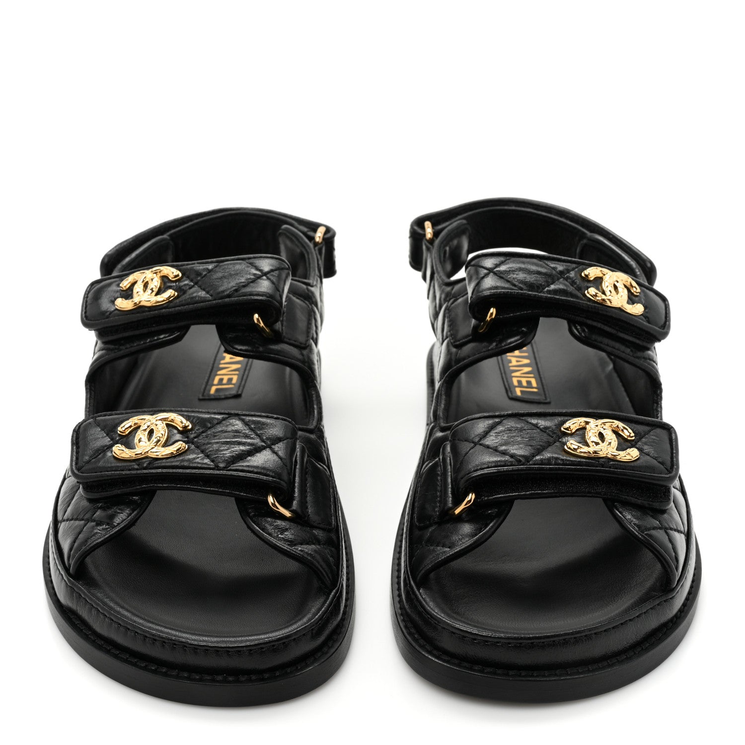 Chanel Grained Calfskin Velcro Dad Sandals 37 Black 2 of 9