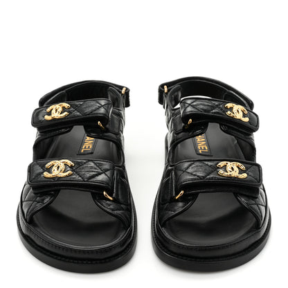 Chanel Grained Calfskin Velcro Dad Sandals 37 Black 2 of 9