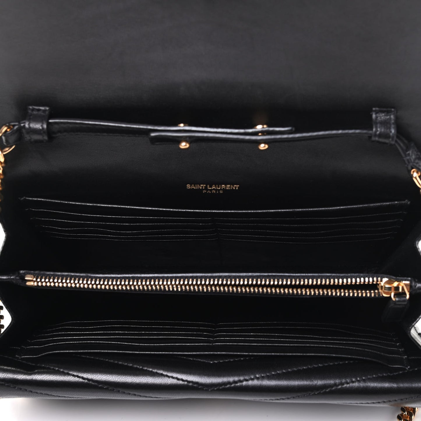 Lambskin Matelasse Chevron Monogram Sulpice Chain Wallet Black