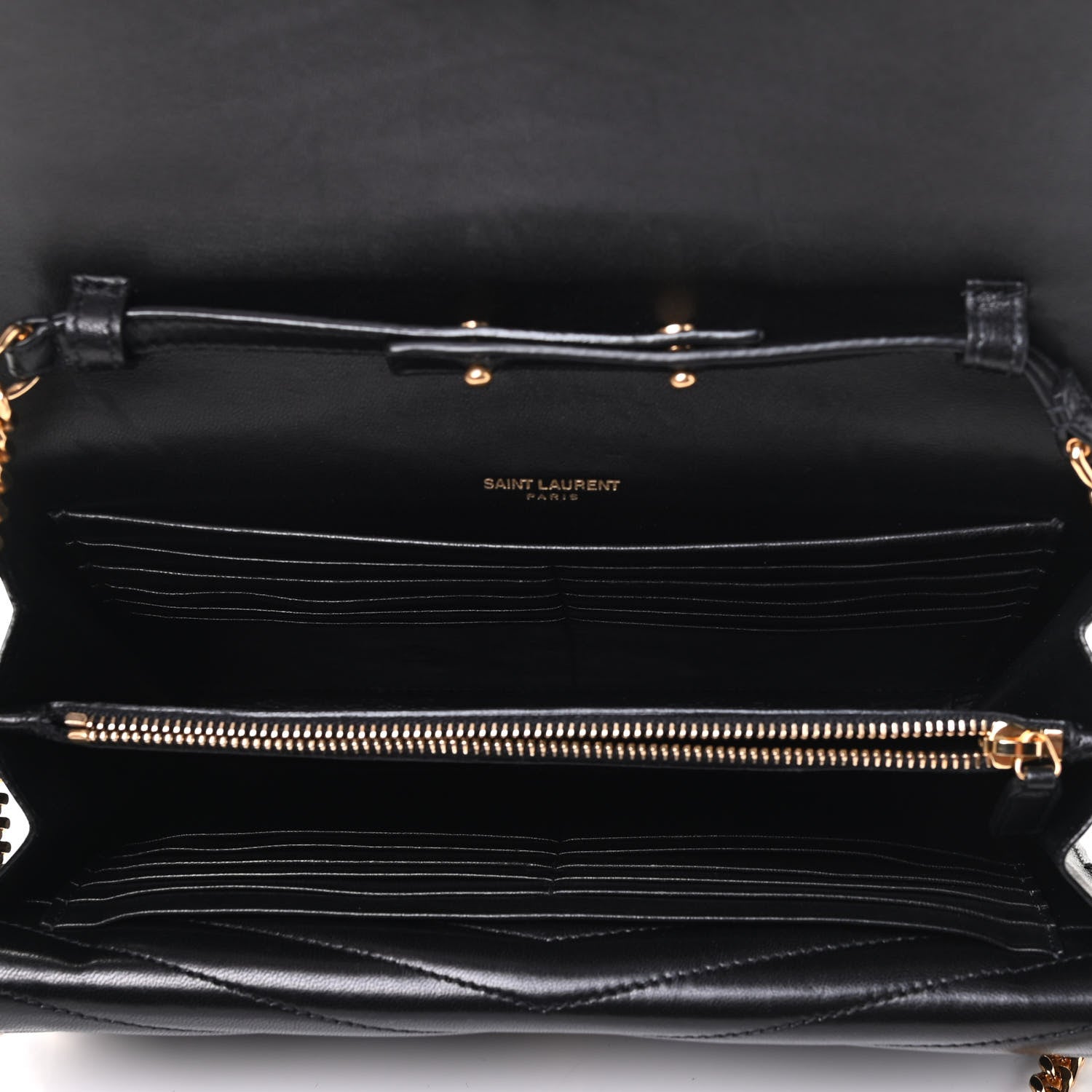 Saint Laurent Lambskin Matelasse Chevron Monogram Sulpice Chain Wallet Black 3 of 3