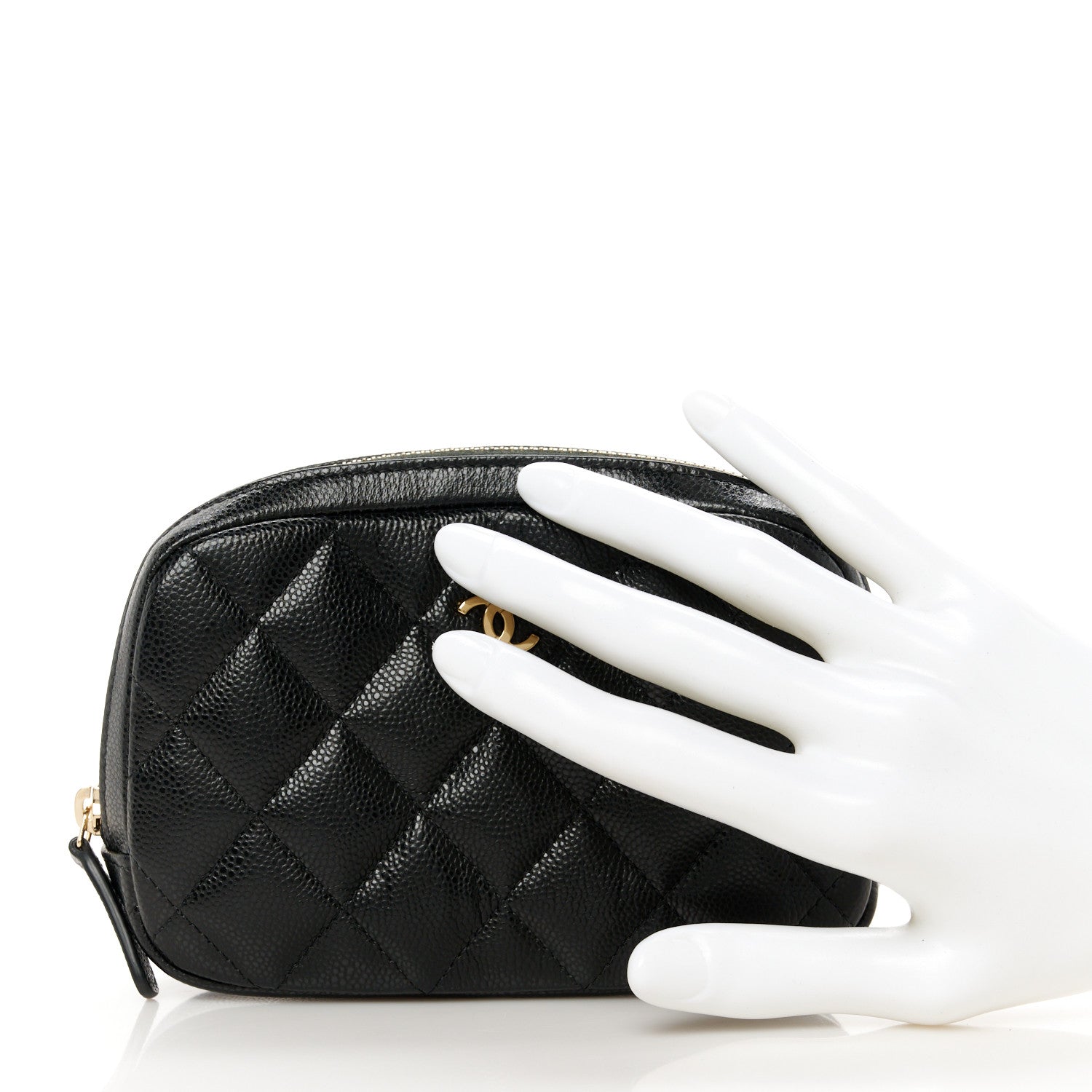 Chanel Caviar Quilted Small Curvy Pouch Cosmetic Case Black 2 of 9