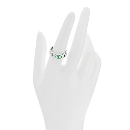 Gucci Sterling Silver Enamel Interlocking G Chain Ring 56 7.5 Green 2 of 4
