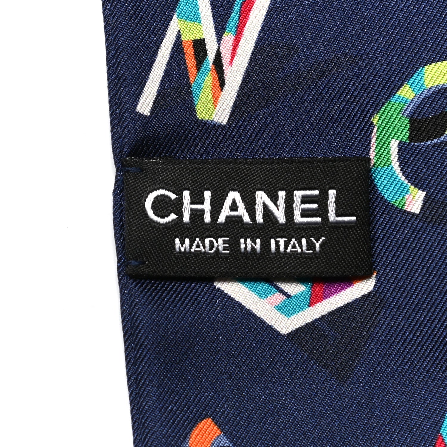 Chanel Silk CC Slim Bandeau Scarf Navy Blue Multicolor 3 of 4