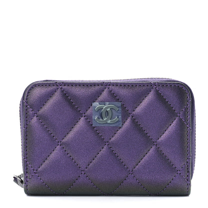 Chanel Metallic Lambskin Quilted Zip Around Coin Purse Wallet Dark Purple 1 of 12