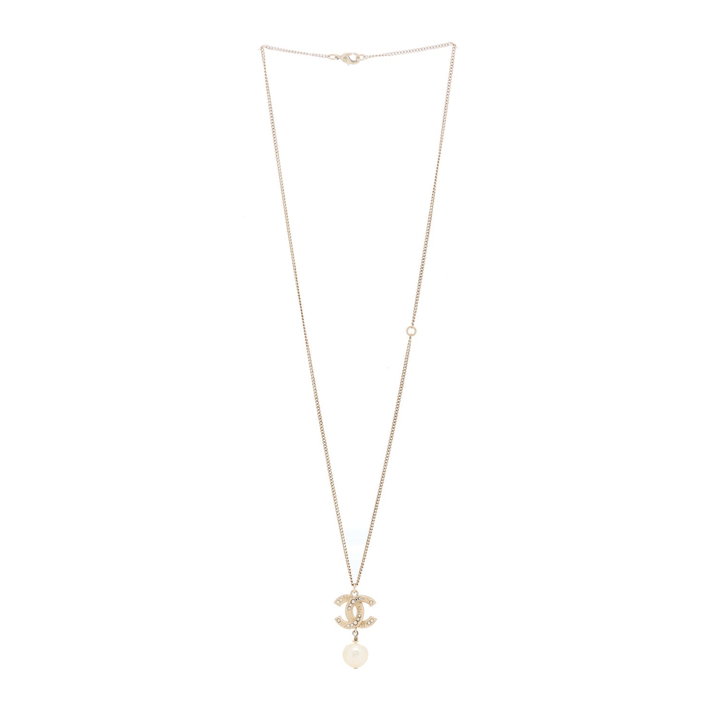Pearl CC Drop Necklace Gold