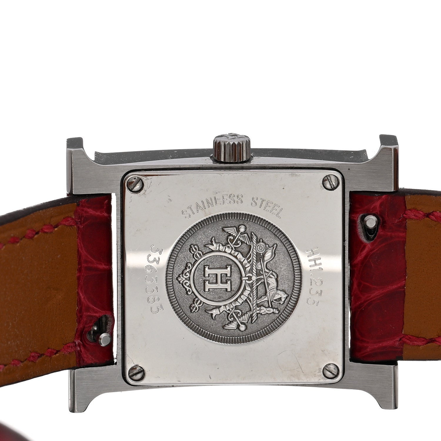 Hermes Stainless Steel Alligator Diamond Bezel Mother of Pearl 21mm Heure H Hour Quartz Watch Braise 4 of 4