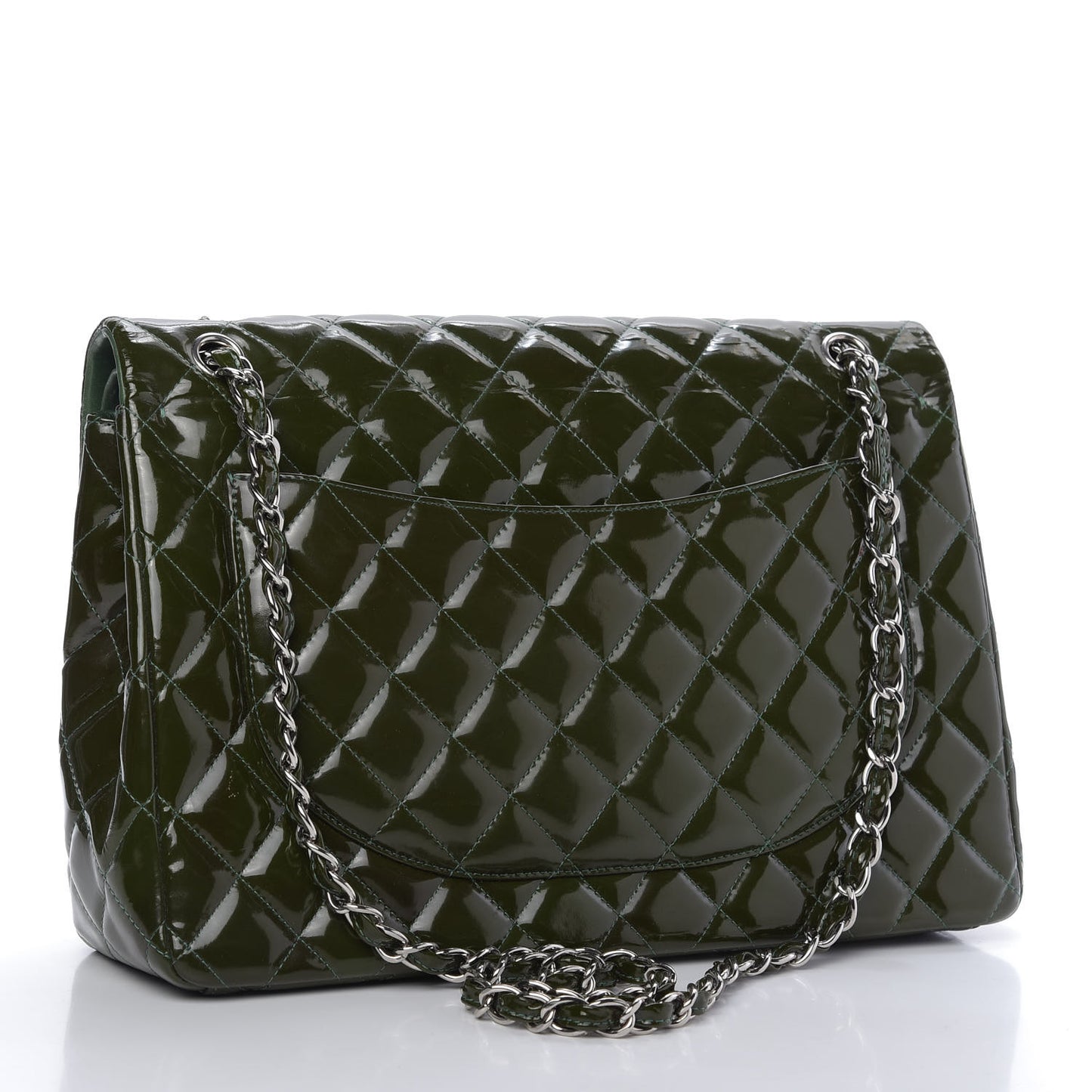 Patent Quilted Maxi Double Flap Dark Green