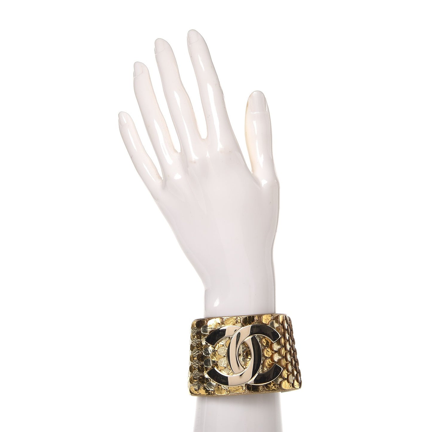 Metallic Goatskin Lambskin Calfskin CC Scales Cuff Gold