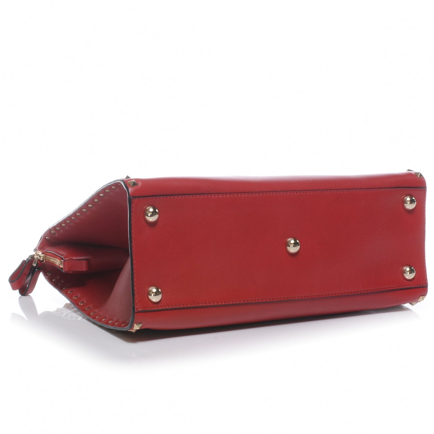 Leather Rockstud Dome Shopper Red