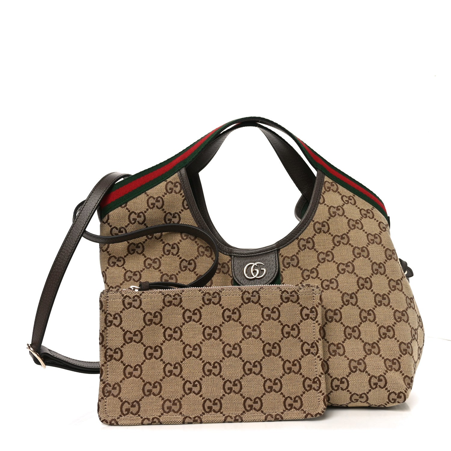 Gucci Monogram Web Small Giglio Tote Beige Dark Brown 3 of 10