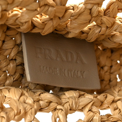 Prada Yarn Raffia Effect Crochet Logo Embroidered Tote Bag Naturale 12 of 18