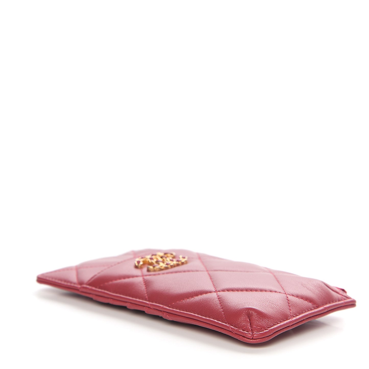 Shiny Goatskin Quilted 19 Flat Wallet Pouch Rouge