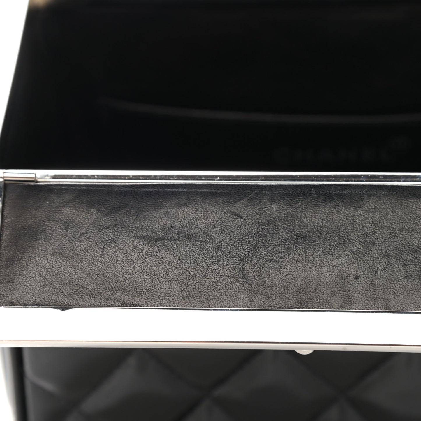 Patent Quilted Vanity Clutch Black