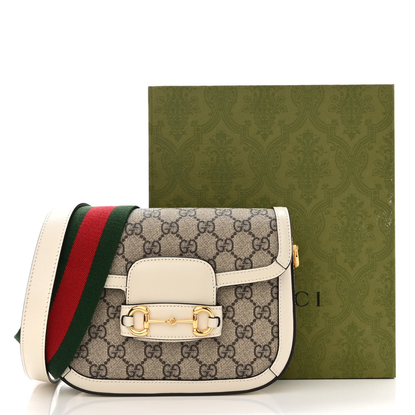 GG Supreme Monogram Web Mini Horsebit 1955 Shoulder Bag Beige Mystic White