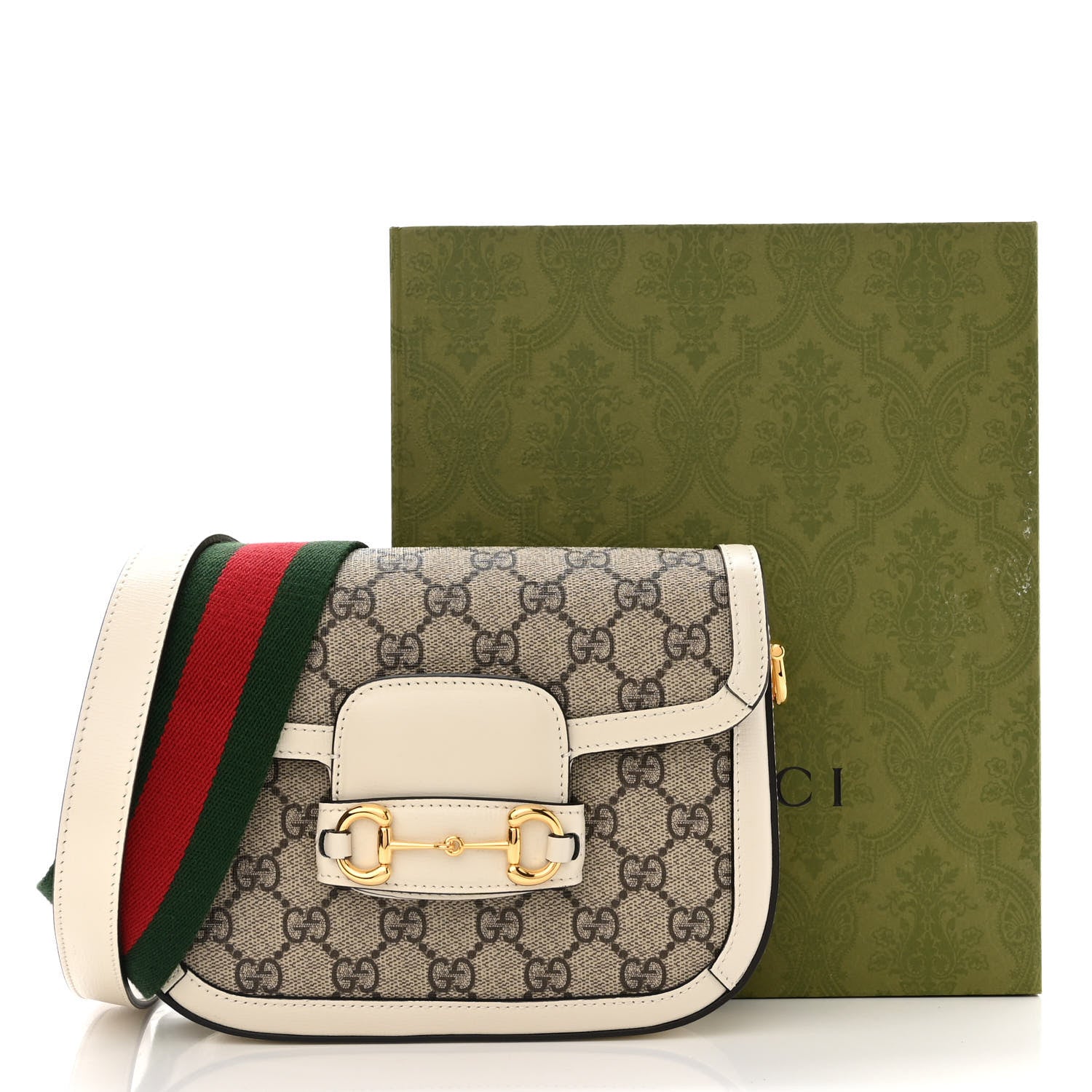 Gucci GG Supreme Monogram Web Mini Horsebit 1955 Shoulder Bag Beige Mystic White 14 of 14