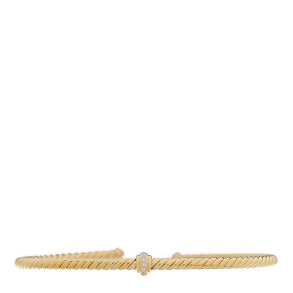 David Yurman 18K Yellow Gold Diamond 3mm Cablespira Single Station Bracelet 1 of 4