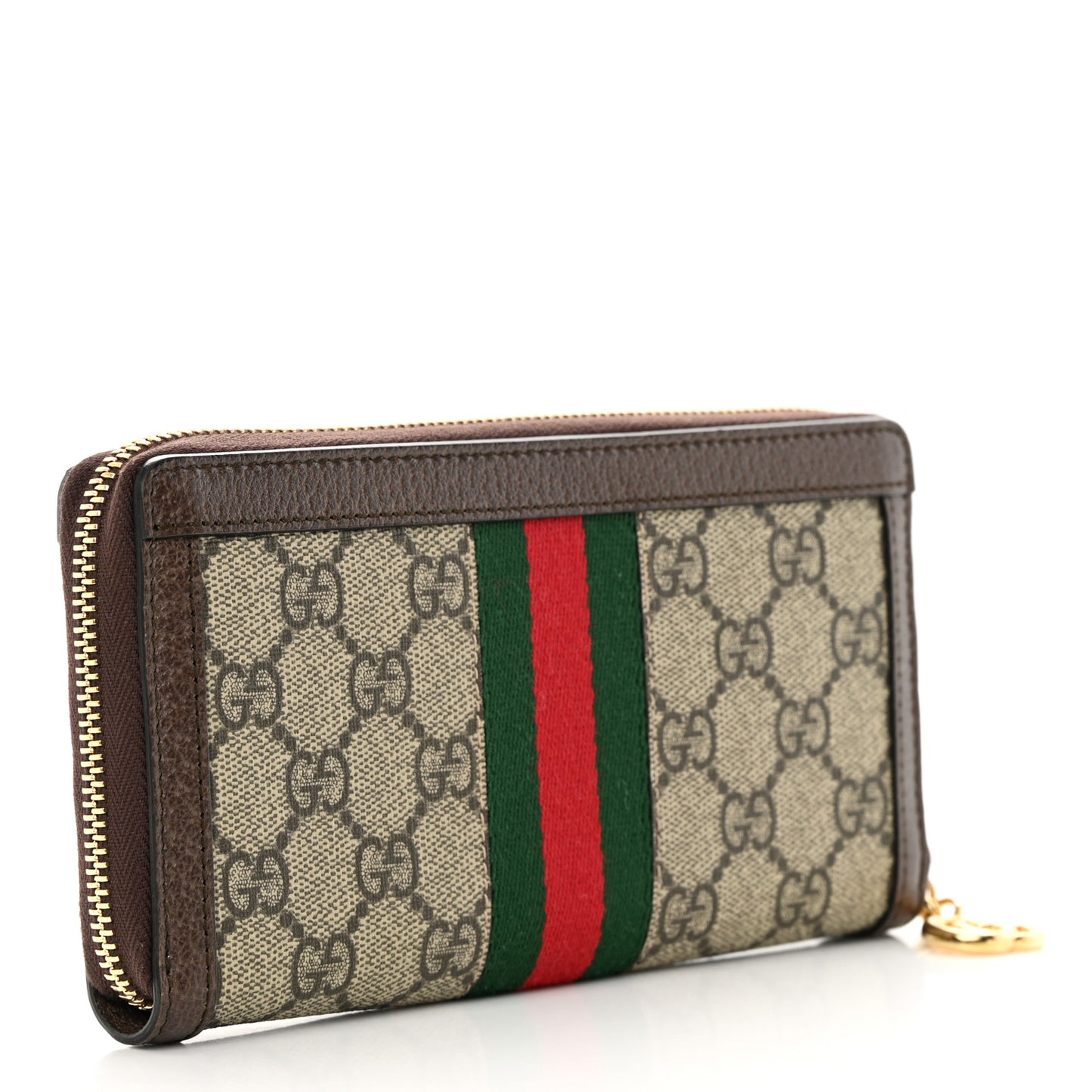 GG Supreme Monogram Web Ophidia Zip Around Wallet Brown