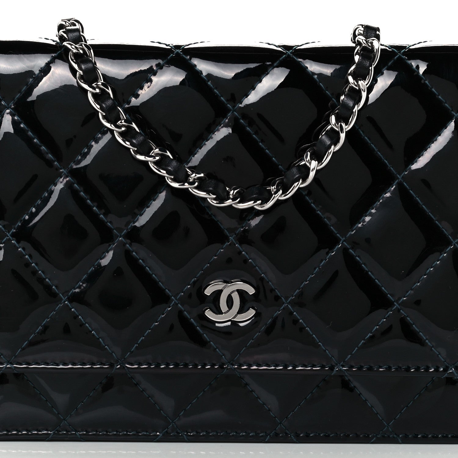 Chanel Patent Quilted Wallet On Chain WOC Navy 9 of 11