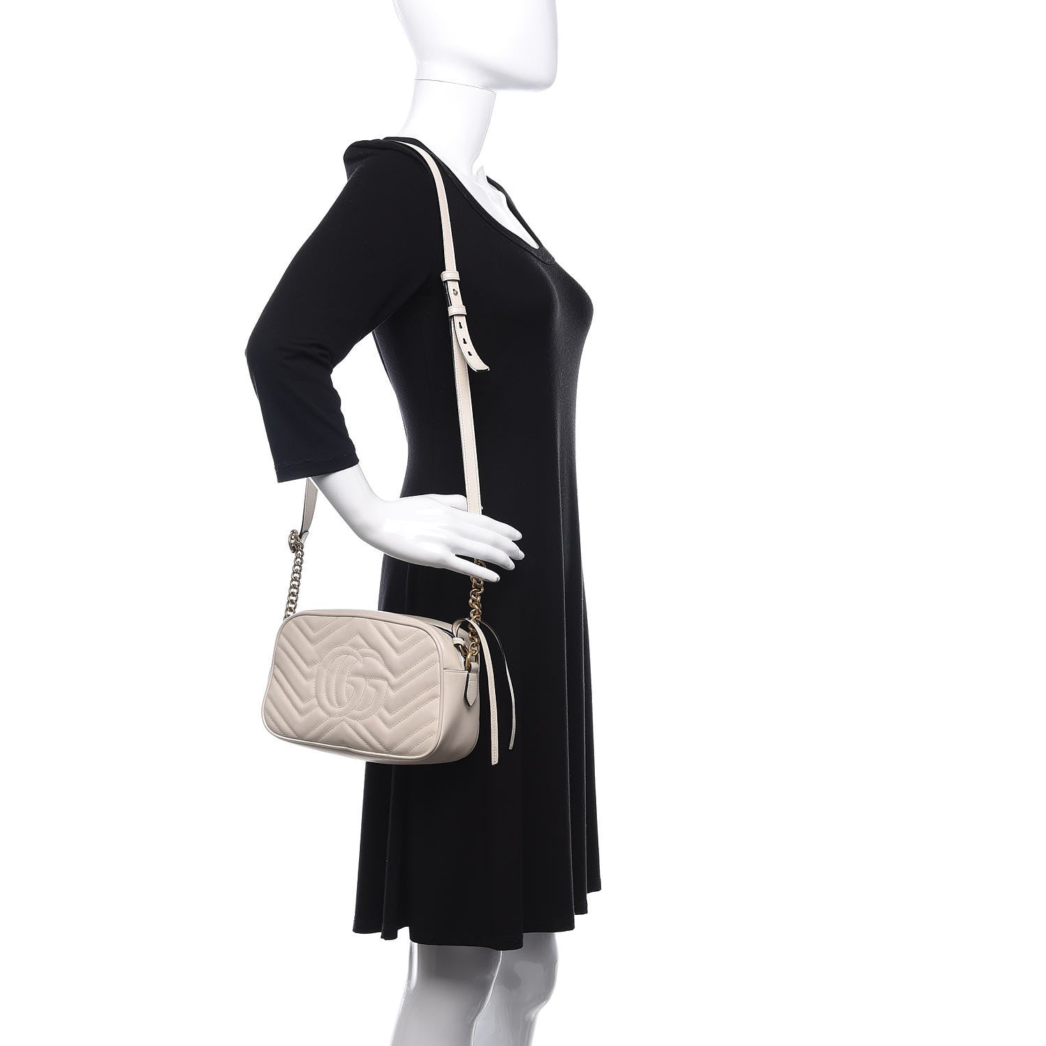 Gucci Calfskin Matelasse Small GG Marmont Chain Shoulder Bag White 2 of 12