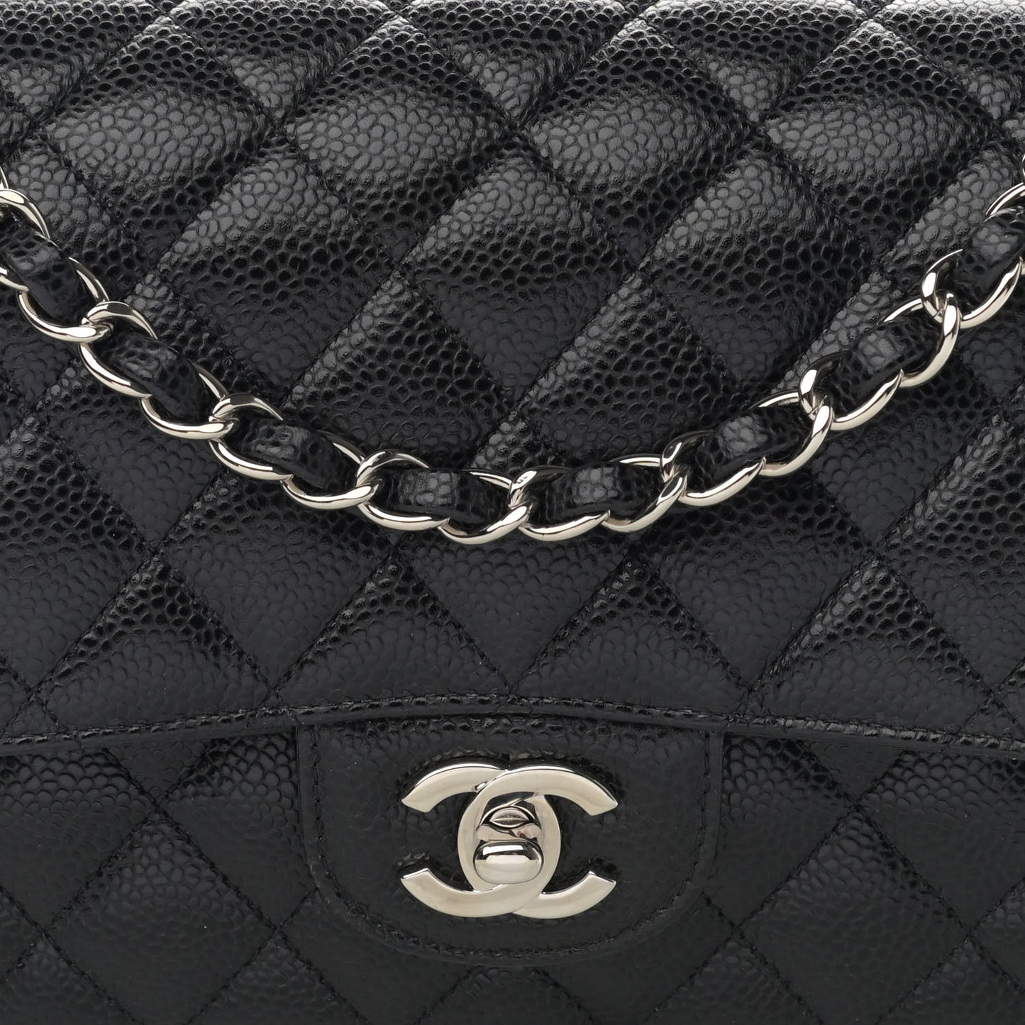 Caviar Quilted Medium Double Flap Black