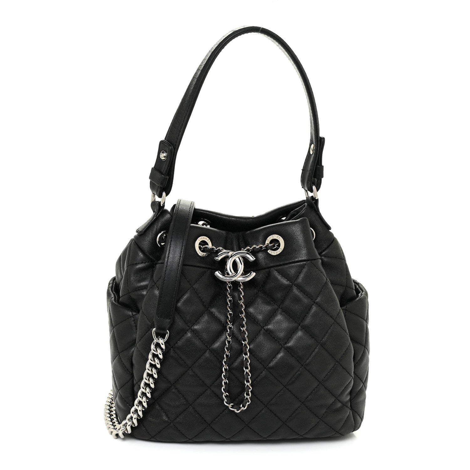 Chanel Lambskin Quilted Mini CC Chain Bucket Bag Black 1 of 16