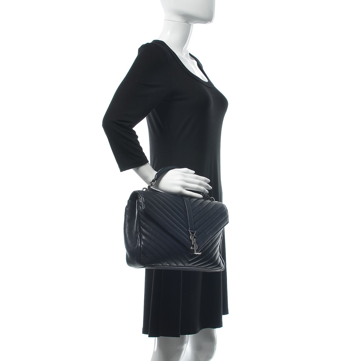 Sheepskin Matelasse Chevron Monogram Large College Satchel Navy Blue
