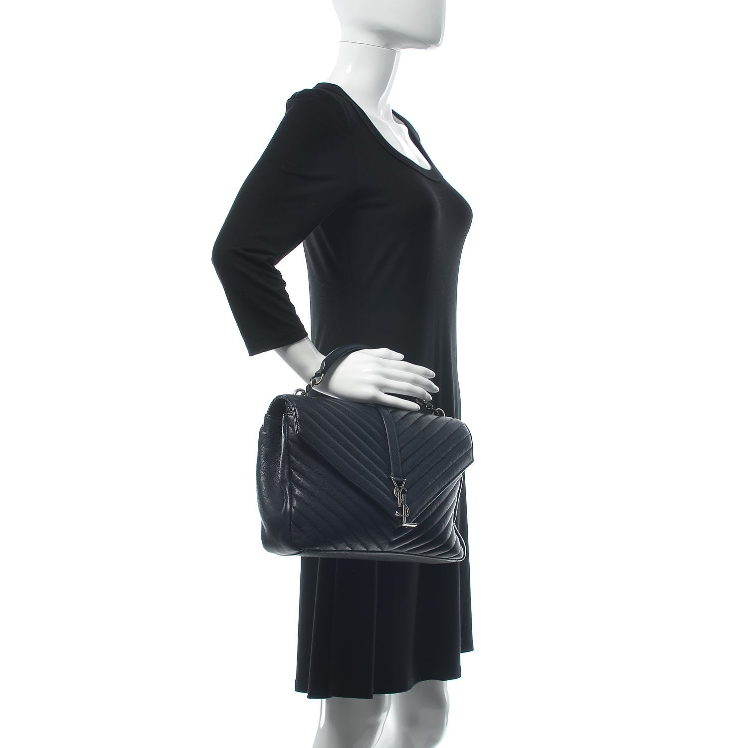 Saint Laurent Sheepskin Matelasse Chevron Monogram Large College Satchel Navy Blue 2 of 16
