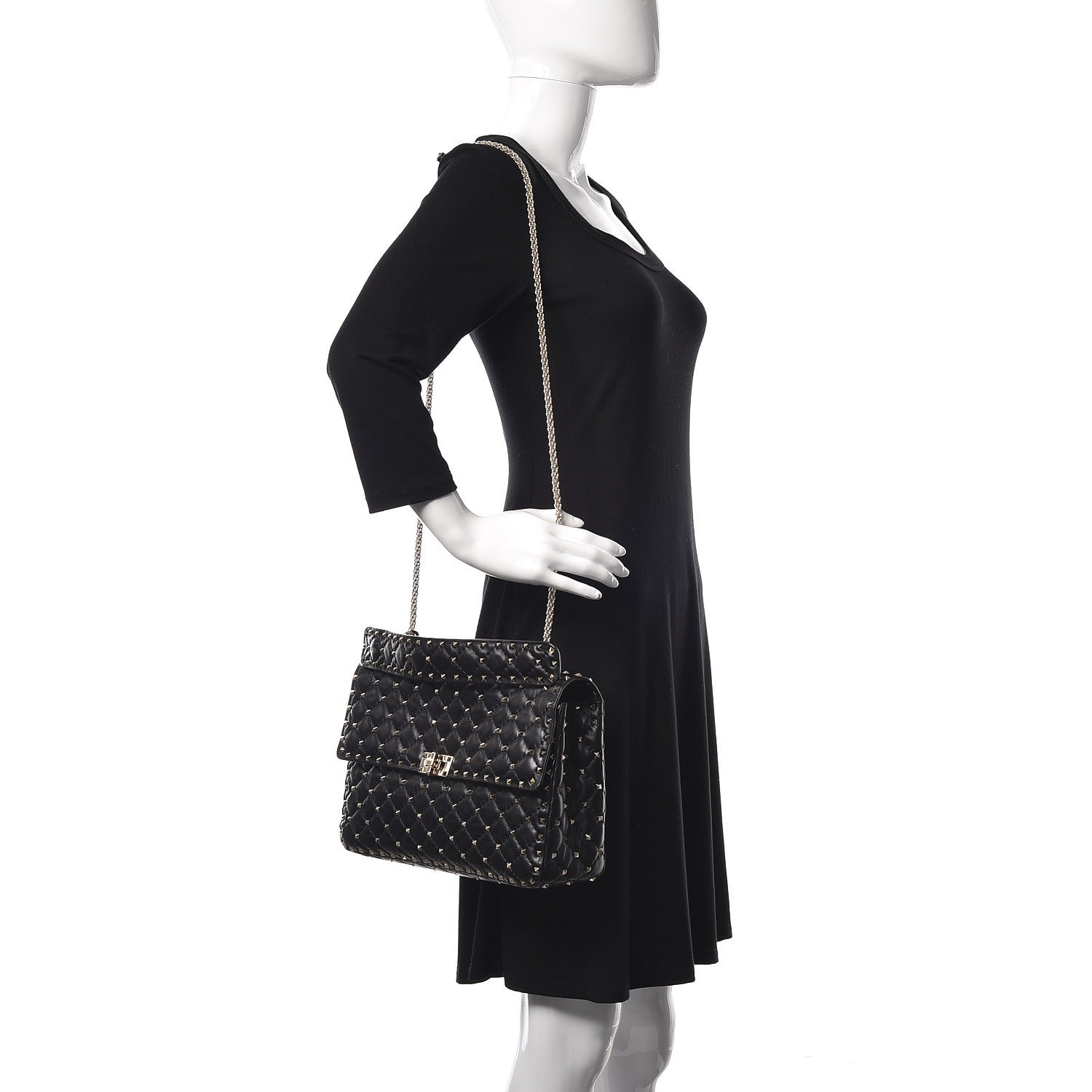 Valentino Garavani Craquele Nappa Large Rockstud Spike Shoulder Bag Black 2 of 6