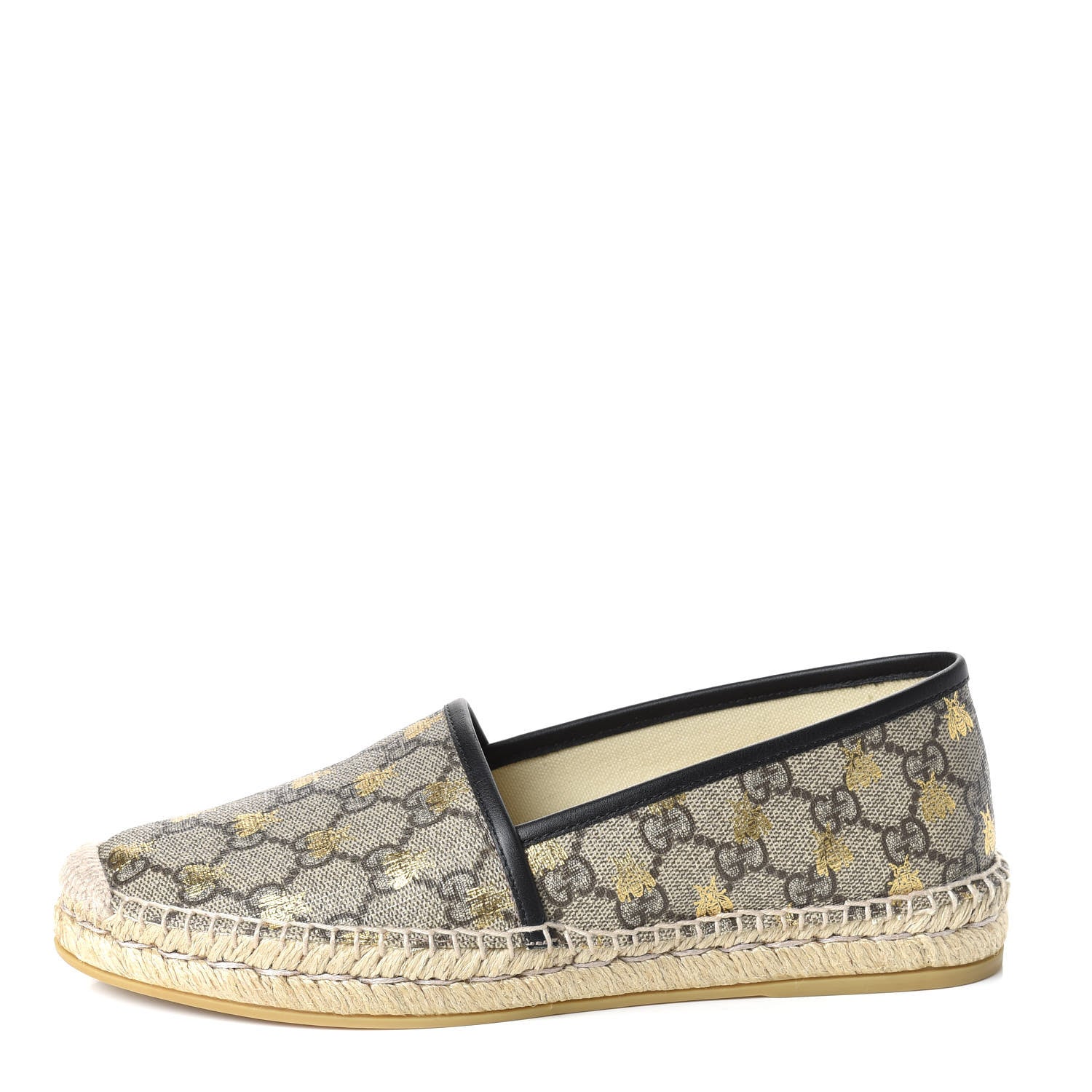 Gucci GG Supreme Monogram Bees Espadrille Flats 38 Beige Ebony Oro Black 1 of 11