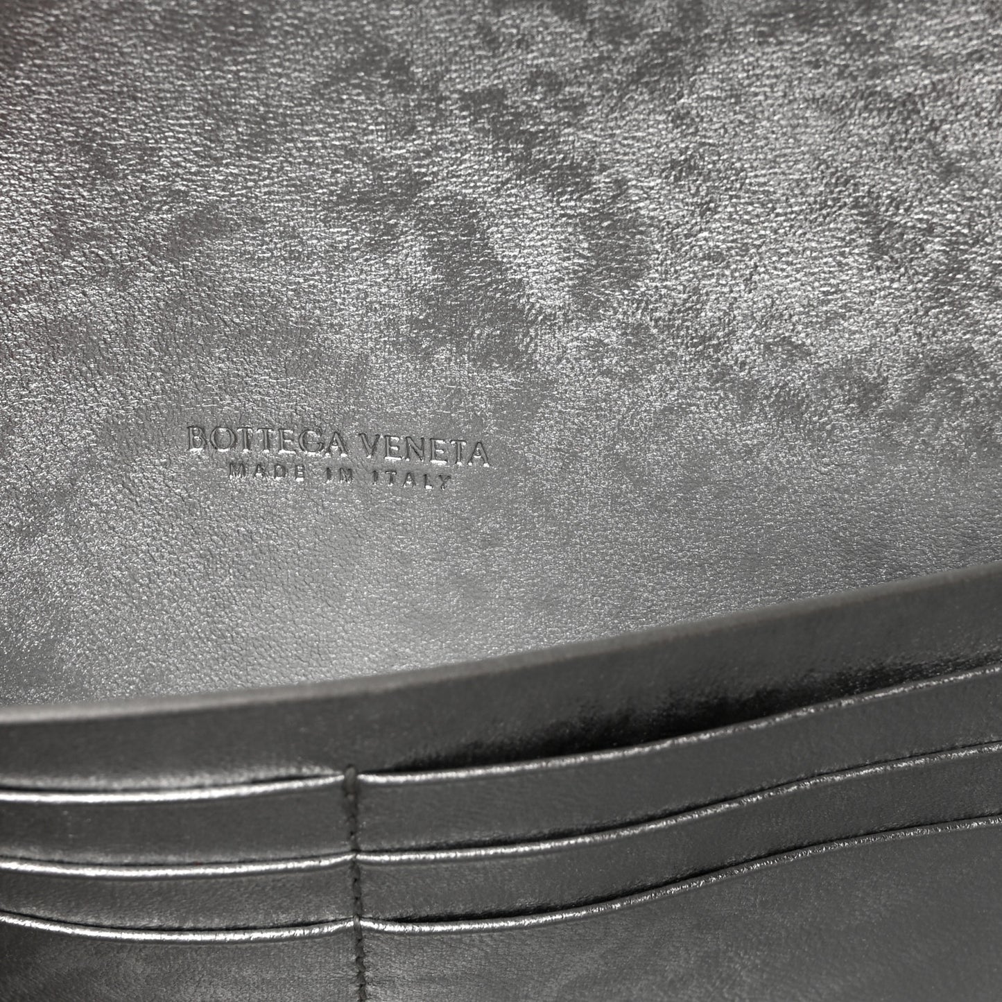 Metallic Lambskin Intrecciato Long Andiamo Top Handle Clutch Silver