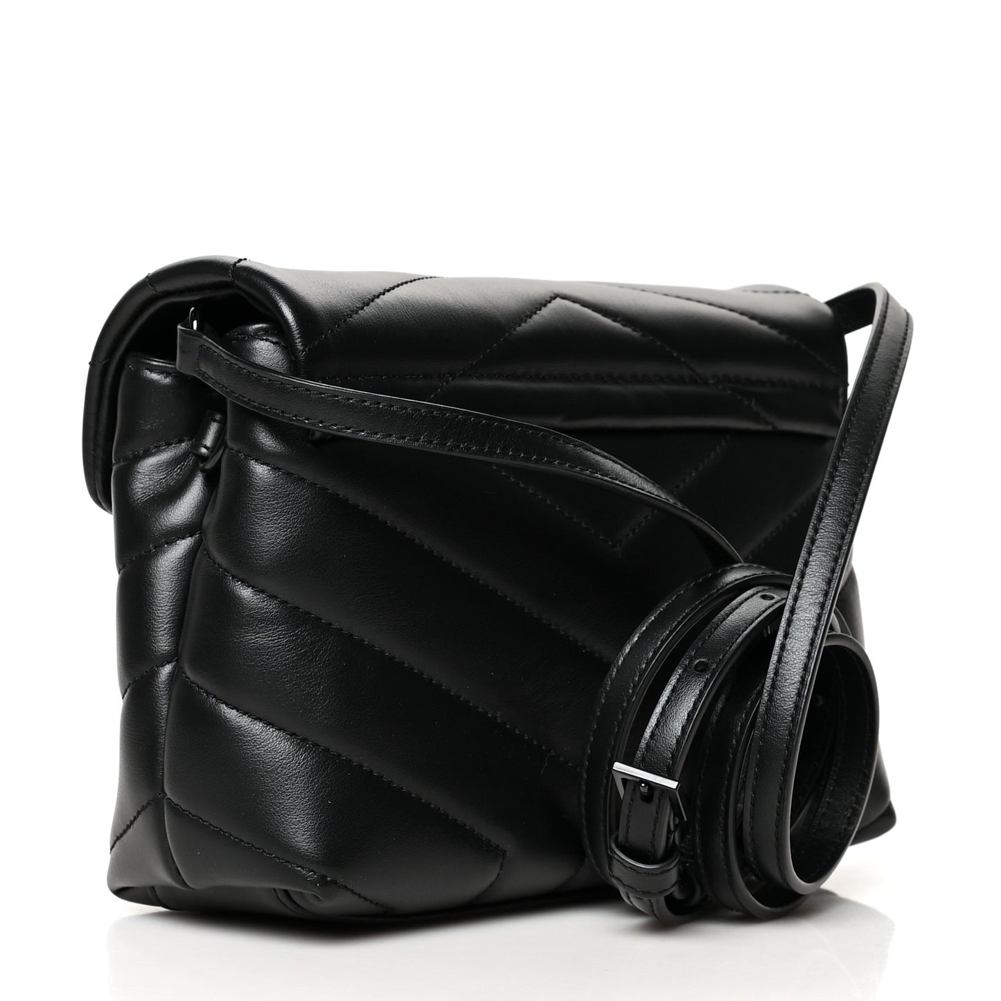 Calfskin Y Quilted Monogram Toy Loulou Crossbody Bag Black