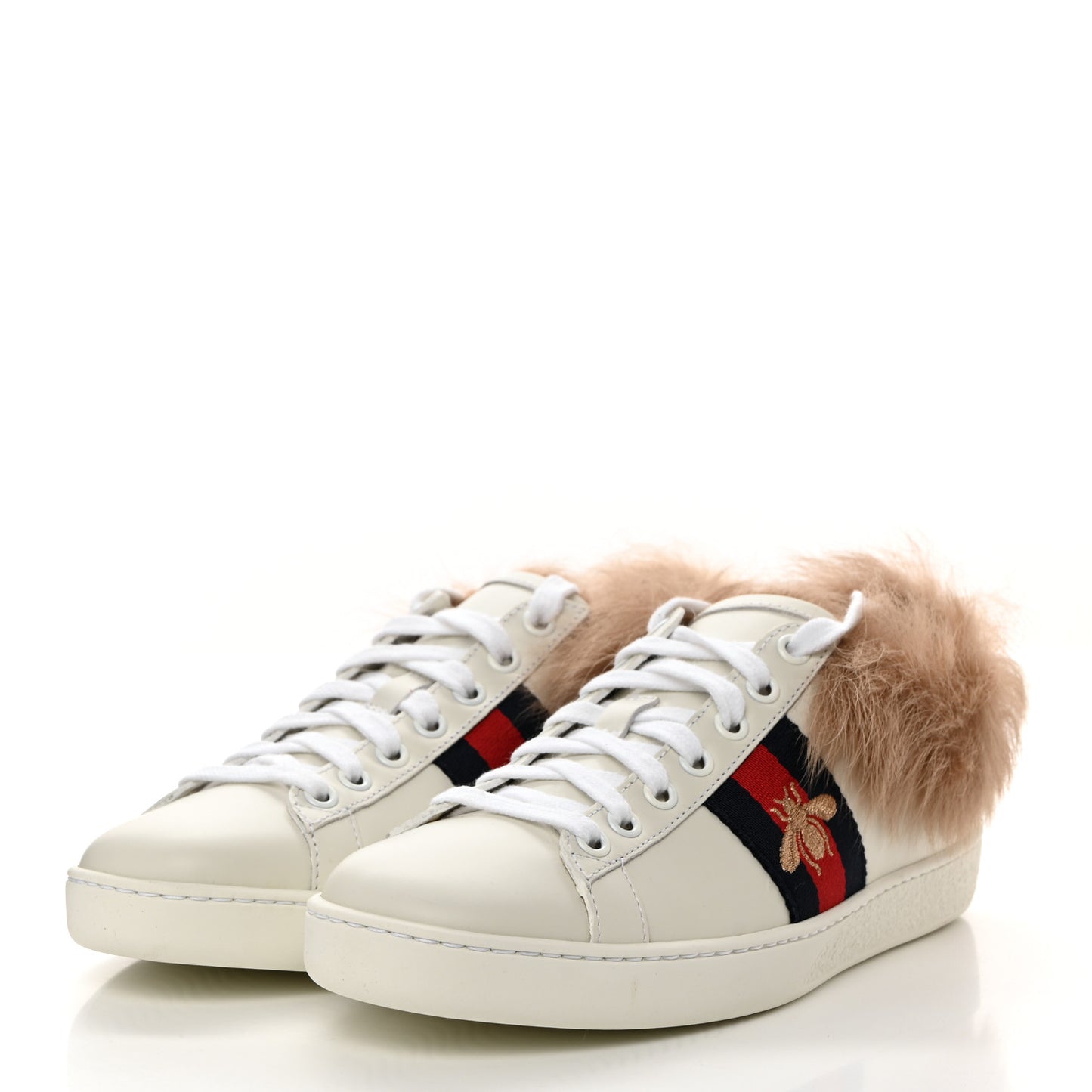 Calfskin Wool Web Bee Embroidered Womens Ace Sneakers 36 White