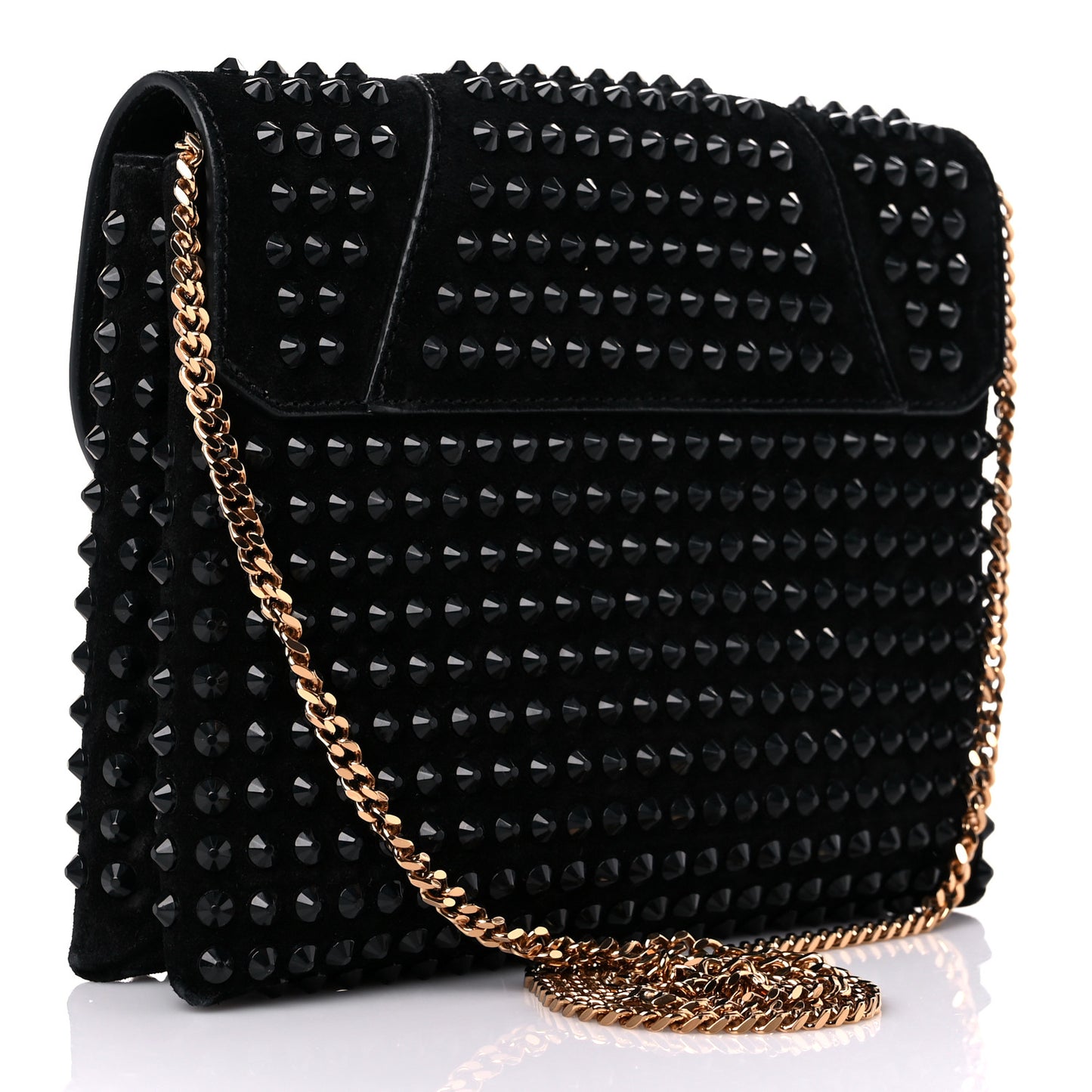 Suede Studded Virtus Chain Clutch Black