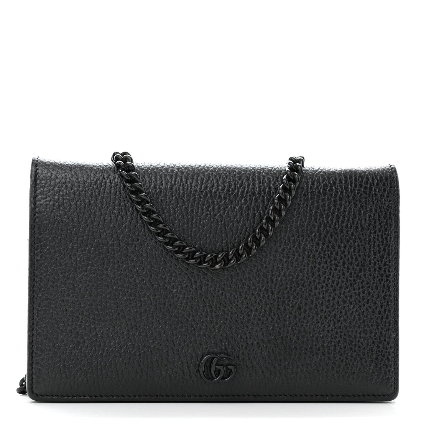 Dollar Calfskin Enamel Monochrome Mini GG Marmont Chain Wallet Black