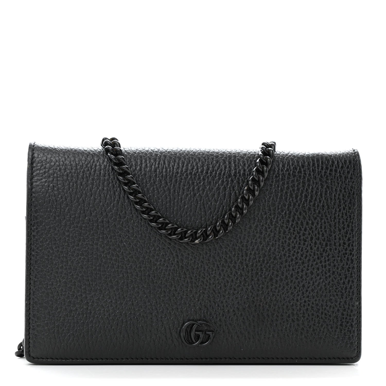 Gucci Dollar Calfskin Enamel Monochrome Mini GG Marmont Chain Wallet Black 1 of 13