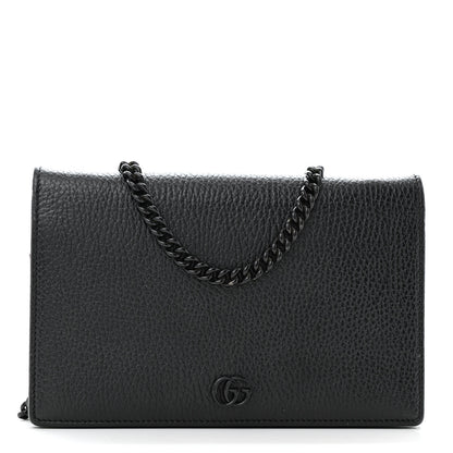 Gucci Dollar Calfskin Enamel Monochrome Mini GG Marmont Chain Wallet Black 1 of 13
