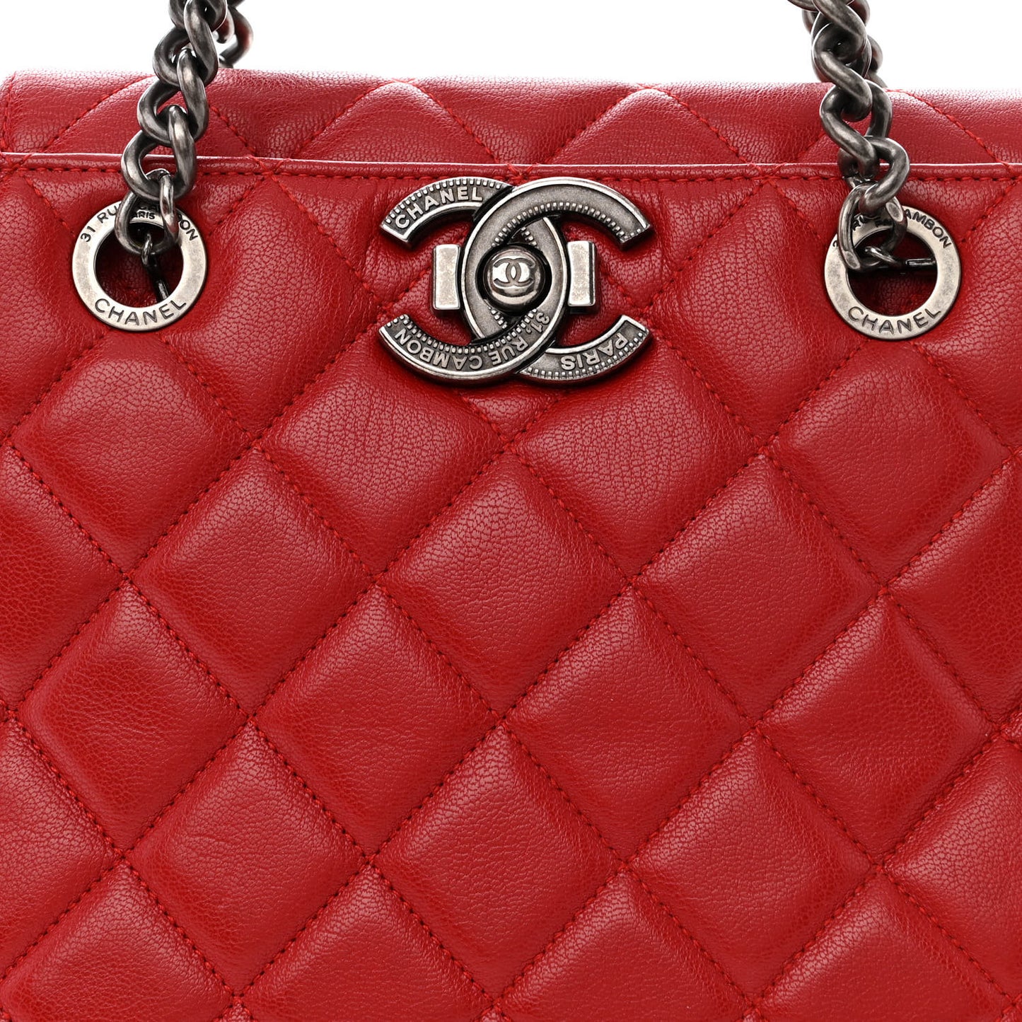 Metallic Goatskin Quilted Large City Rock Shopping Bag Red
