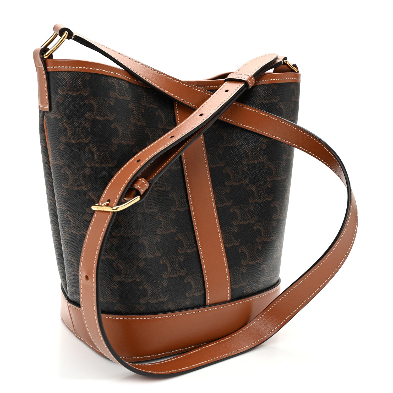Celine Triomphe Canvas Calfskin Small Bucket Bag Tan 3 of 10