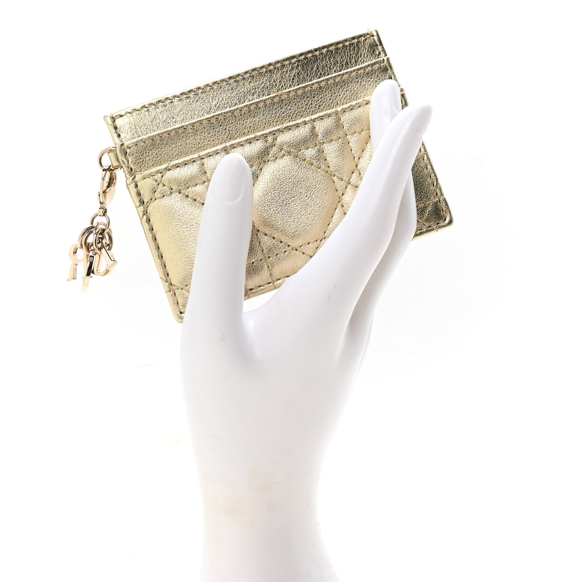 Christian Dior Metallic Calfskin Cannage Lady Dior Freesia Card Holder Gold 2 of 7