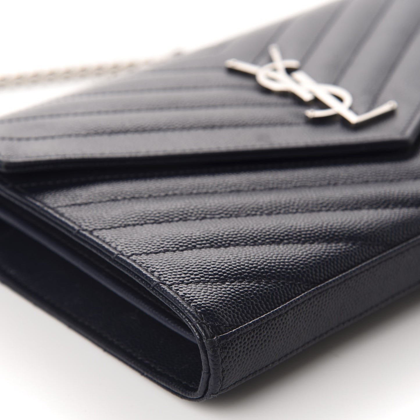 Grain De Poudre Matelasse Chevron Monogram Chain Wallet Deep Marine